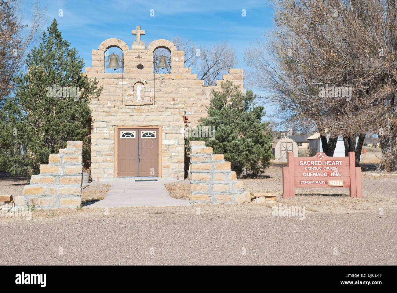 The Quemado Sacred Heart Catholic Church has service at noon Stock