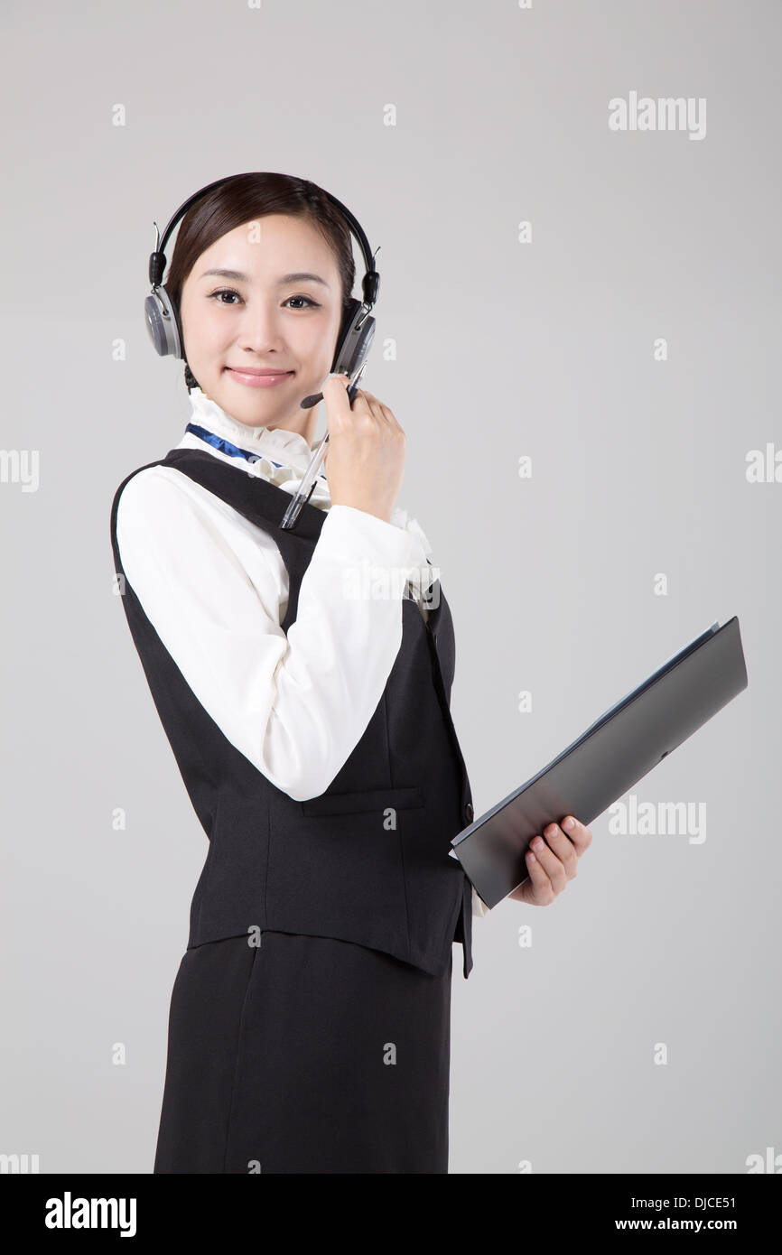 Business Woman with Headset, Telephone Operator Stock Photo Alamy