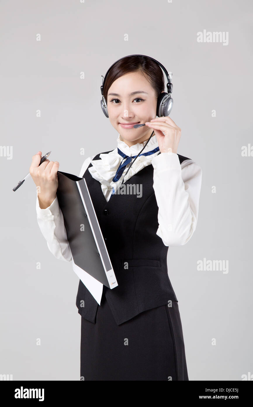 Business Woman with Headset, Telephone Operator Stock Photo