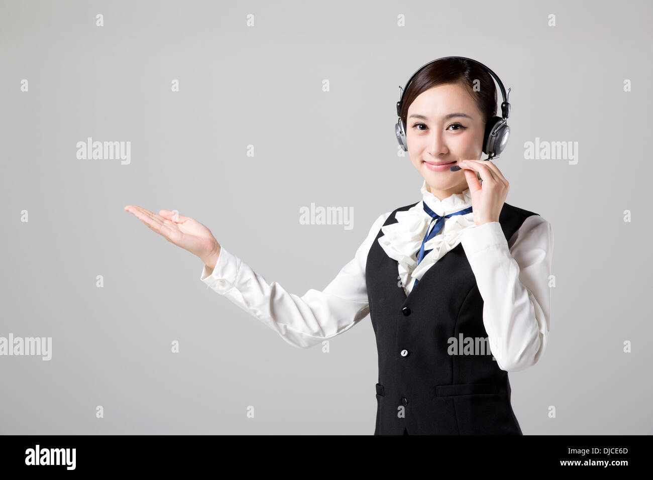 Business Woman with Headset, Telephone Operator Stock Photo