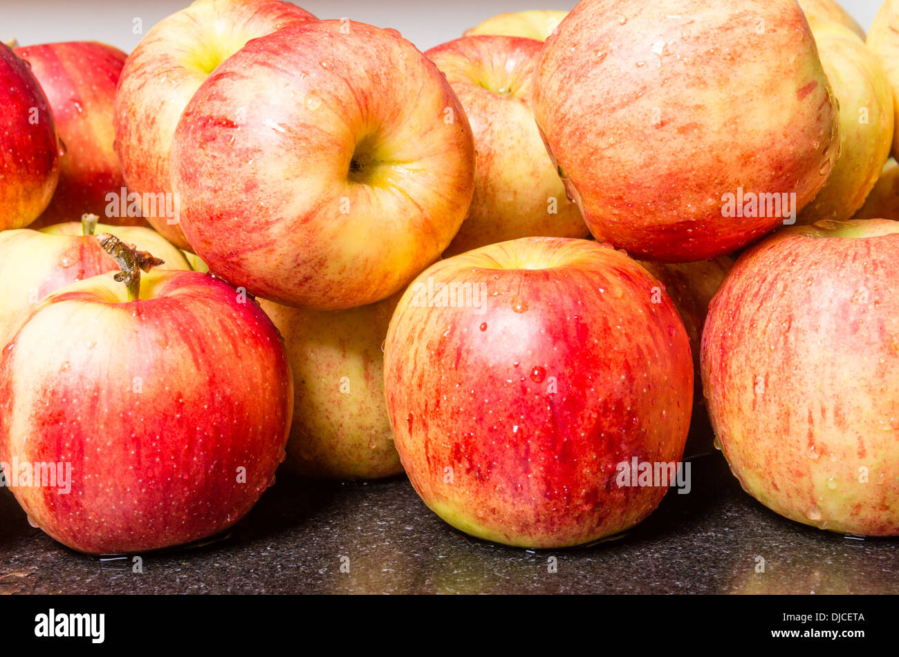 Fresh Jonagold apples just picked on kitchen counter ready to process