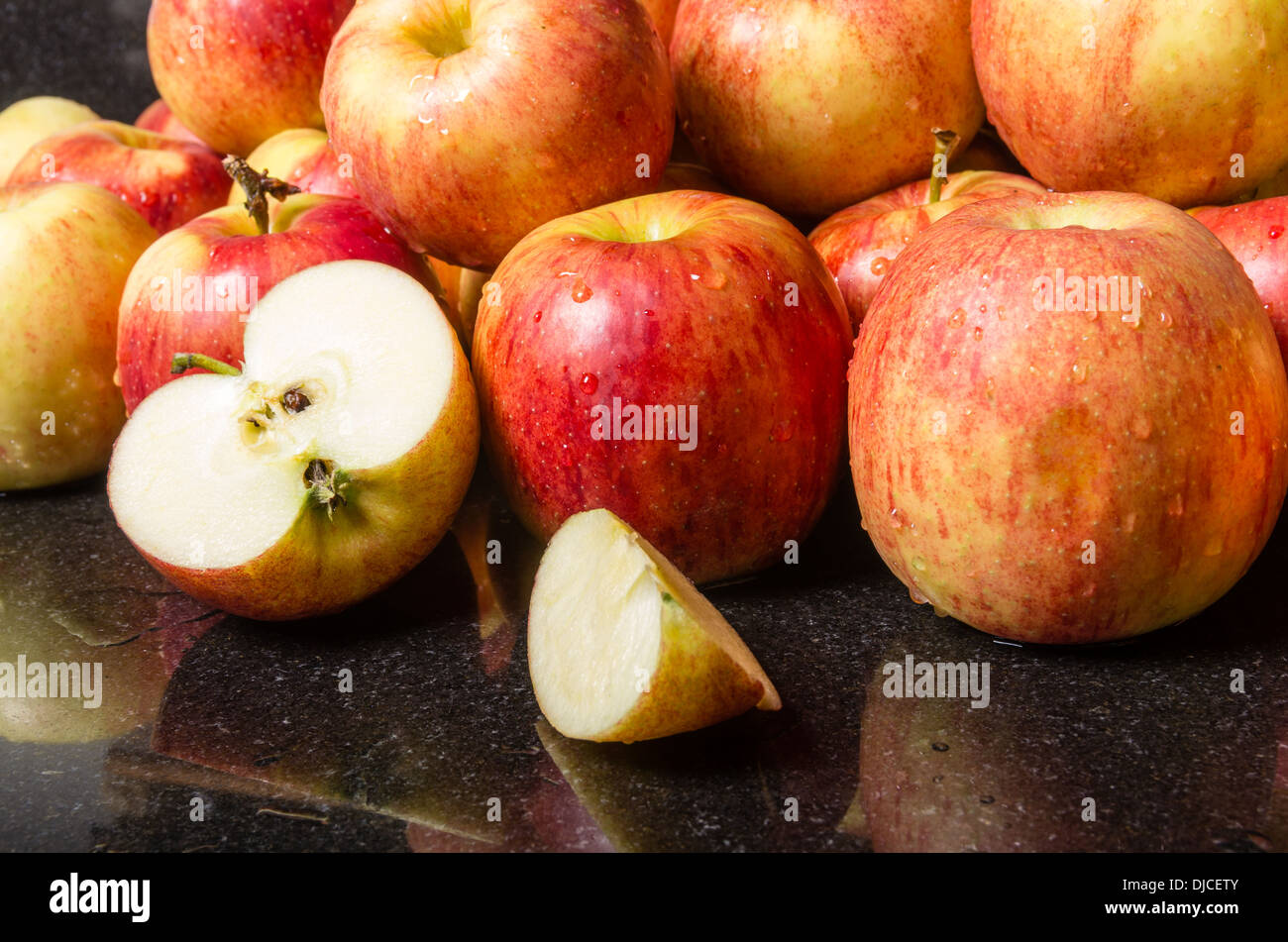 Fresh Jonagold apples just picked on kitchen counter ready to process