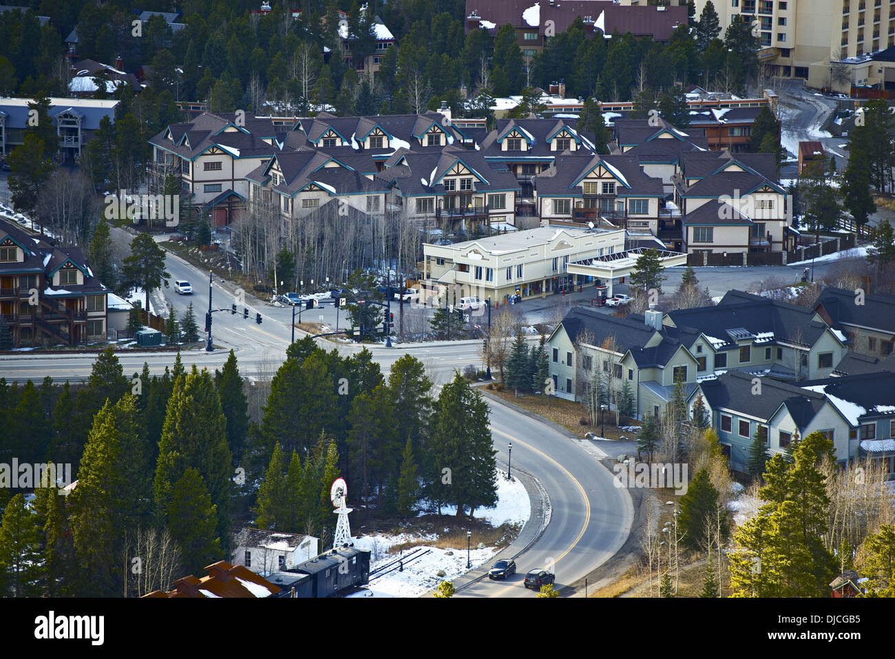 Breckenridge Bird Eye View. City Closeup. Breckenridge Residential Area. Stock Photo