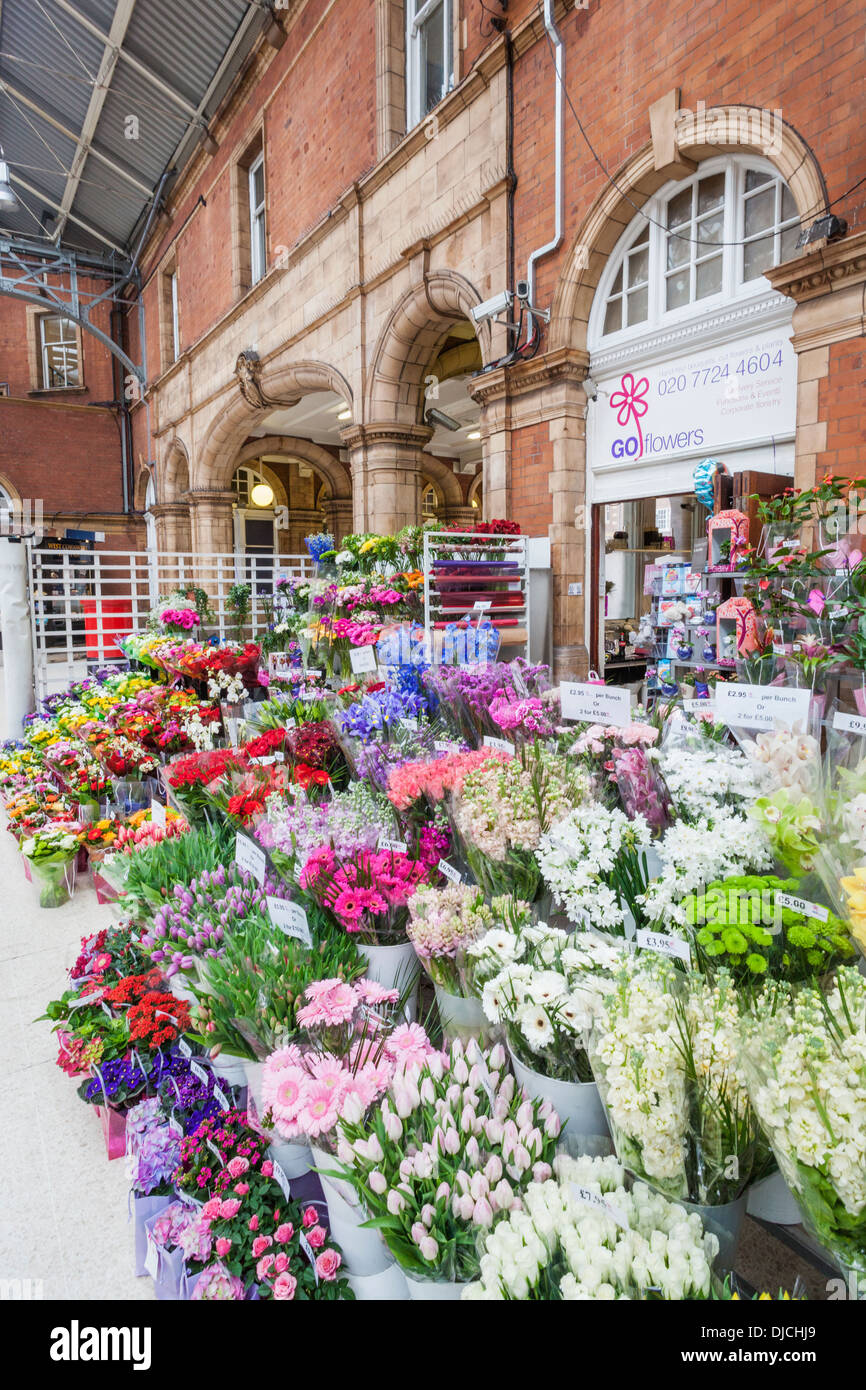 England, London, Marylebone Station, Flower Stall and Station Interior