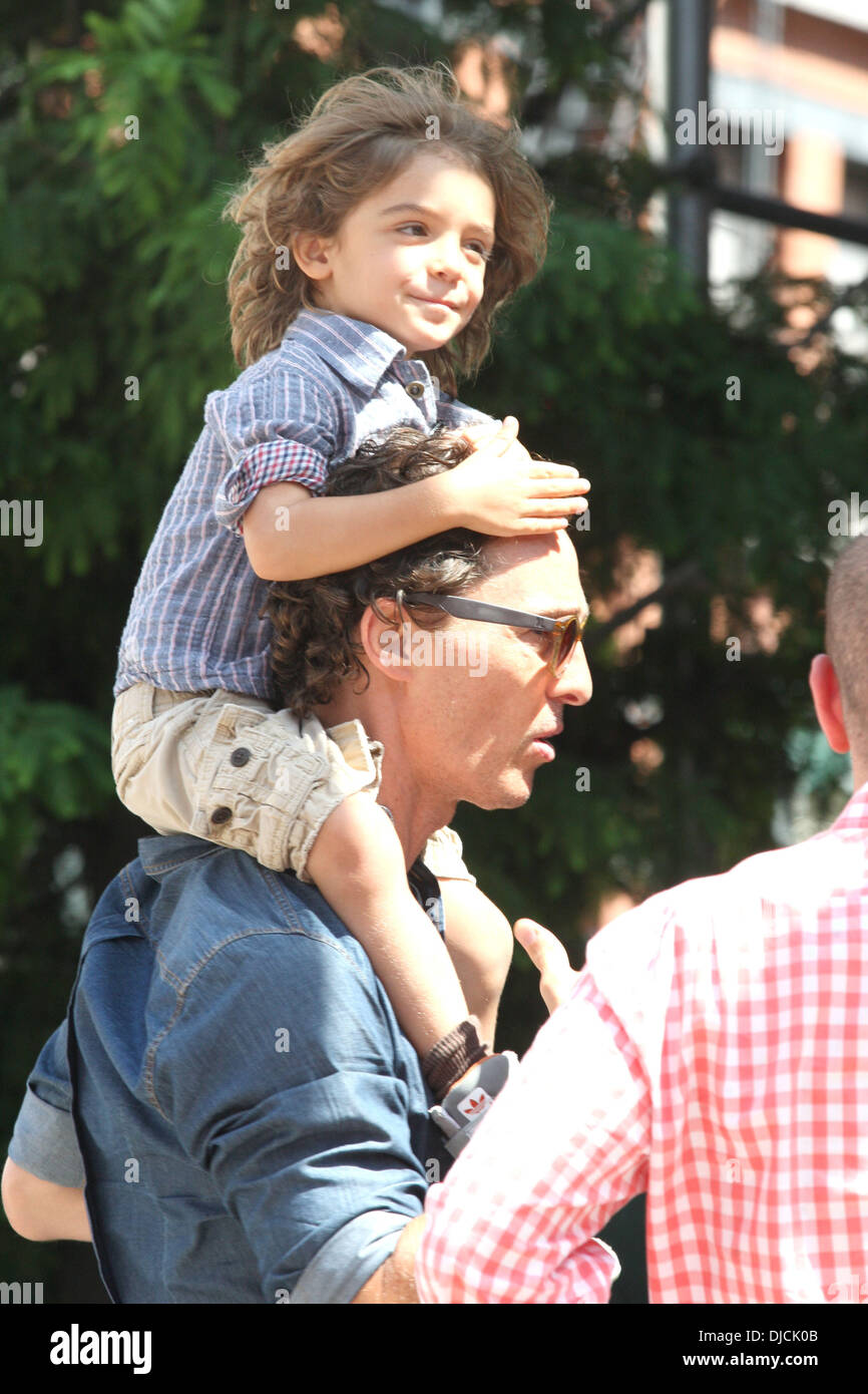 Matthew McConaughey and his son Levi are seen out and about in Tribeca New York City, USA - 26.08.12 Stock Photo