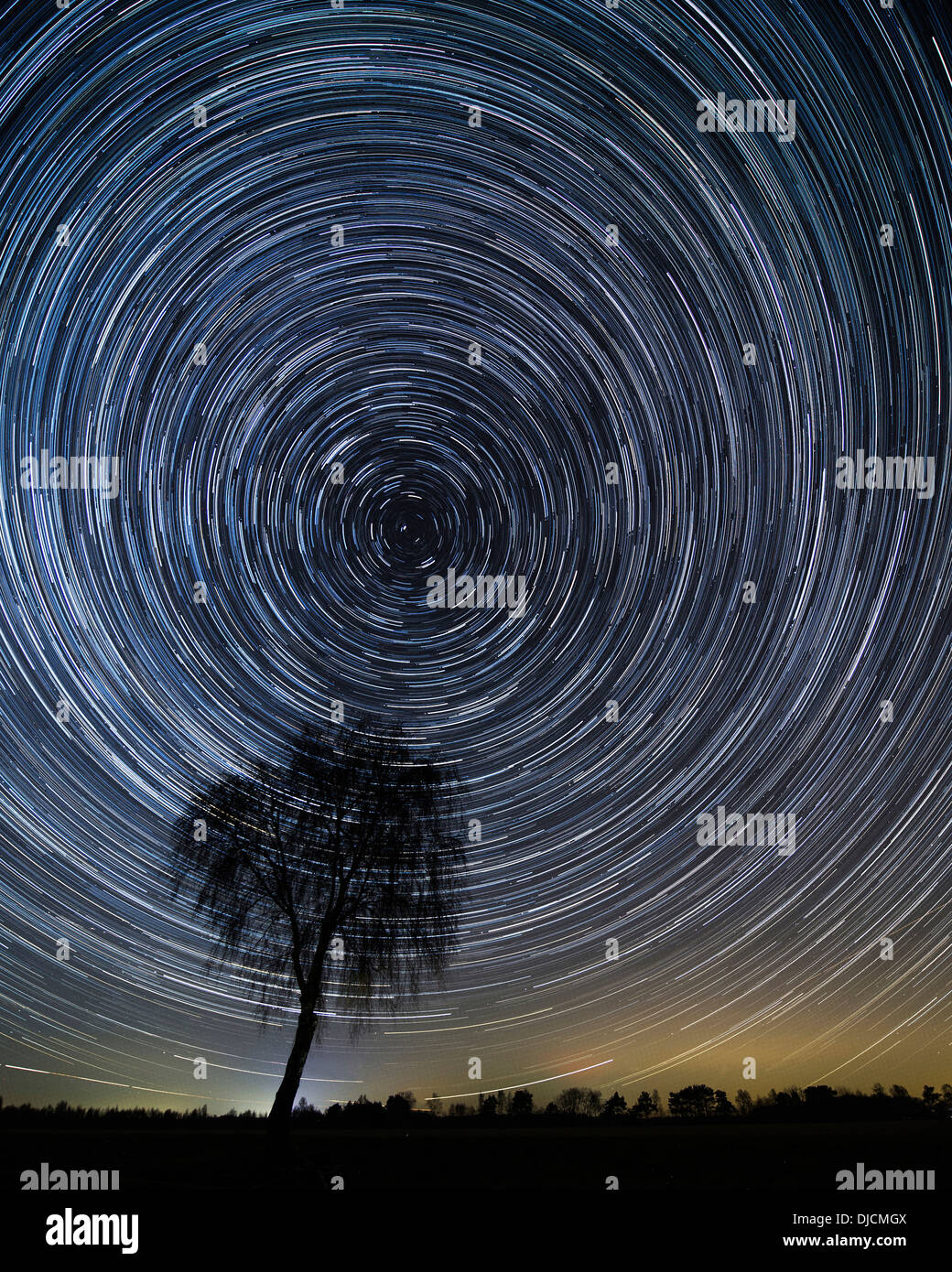starry sky with trees, niedersachsen, germany – montage Stock Photo