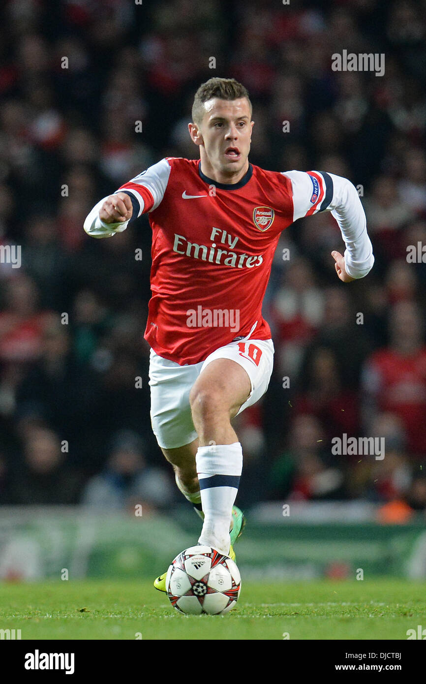 London, UK. 26th Nov, 2013. Arsenal's Jack Wilshere during the UEFA Champions League match between Arsenal from England and Olympique de Marseille from France played at The Emirates Stadium, on Novemer 26, 2013 in London, England. Credit:  Mitchell Gunn/ESPA/Alamy Live News Stock Photo