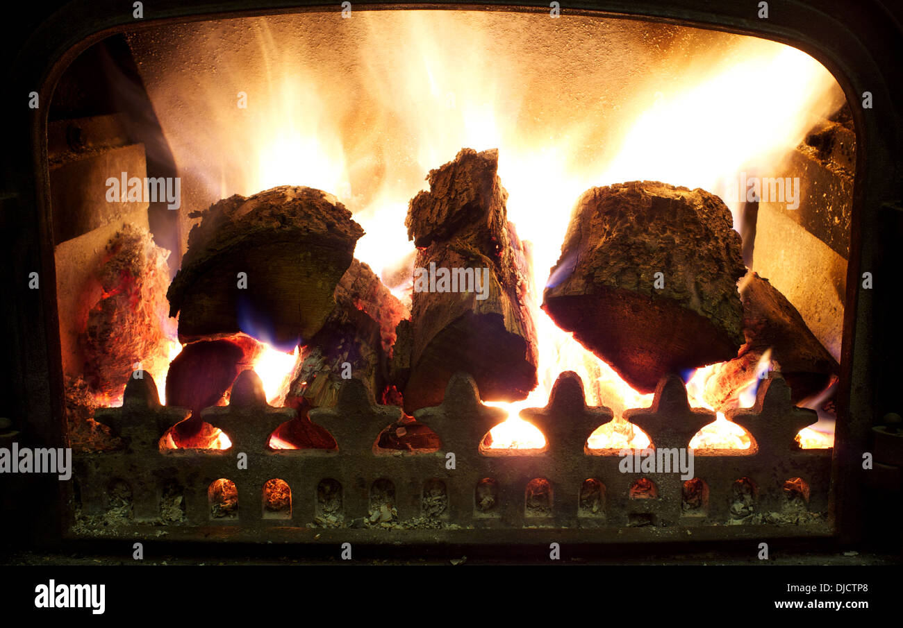Wood burning fire Stock Photo Alamy