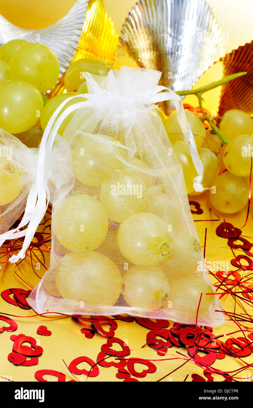sachet with the spanish twelve grapes of luck, traditional on the New