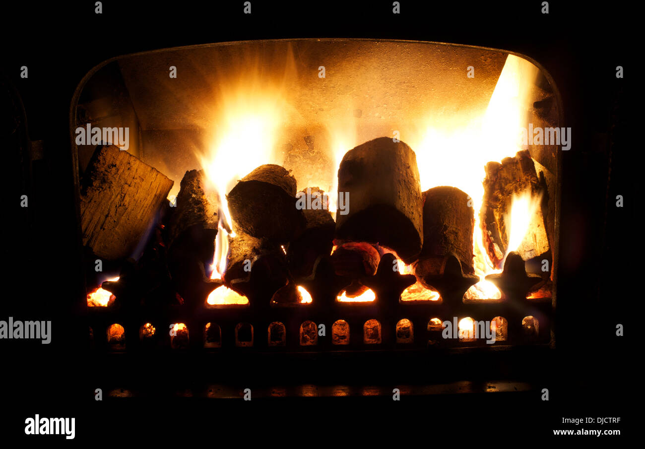 Wood burning fire Stock Photo Alamy