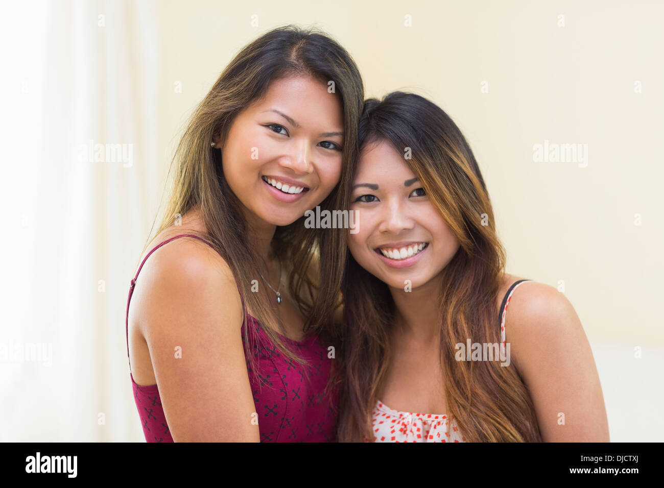 Two pretty women posing for the camera Stock Photo