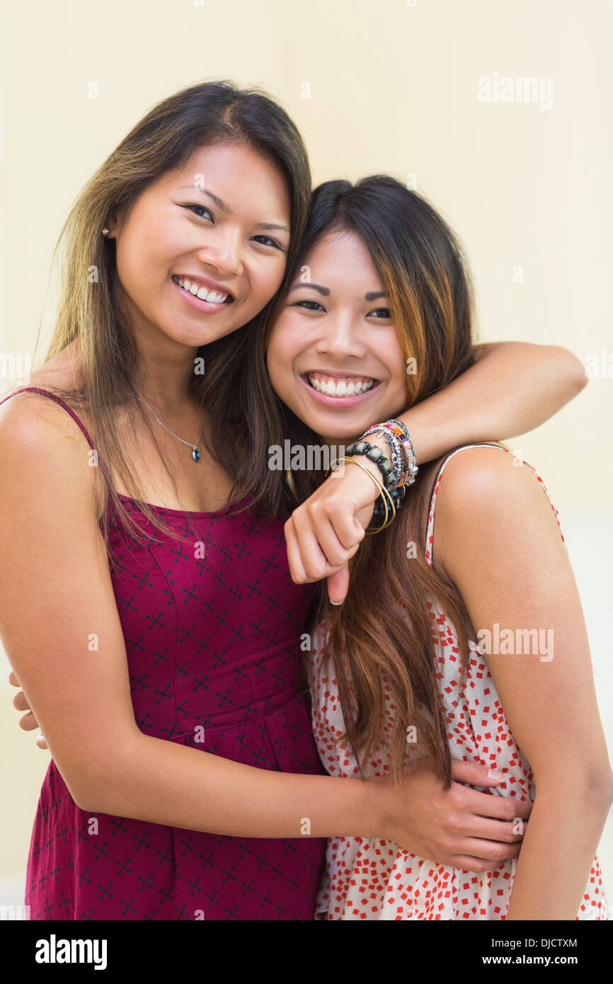 Two smiling women posing for the camera Stock Photo