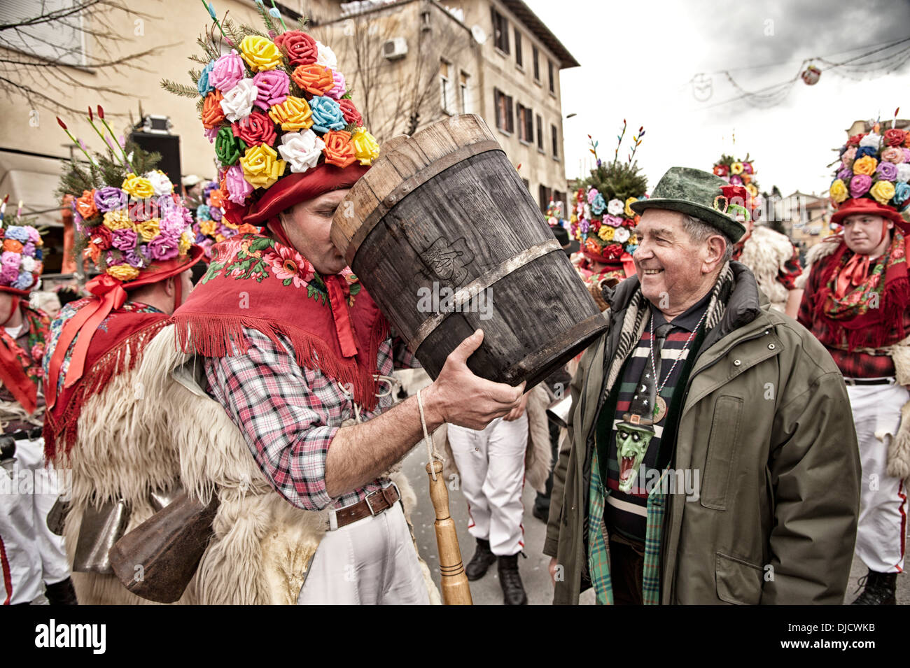 Europe, Croatia, Kvarner region, Matulji, parade of the Zvoncari, the bellmen through the village of Matulji. Stock Photo