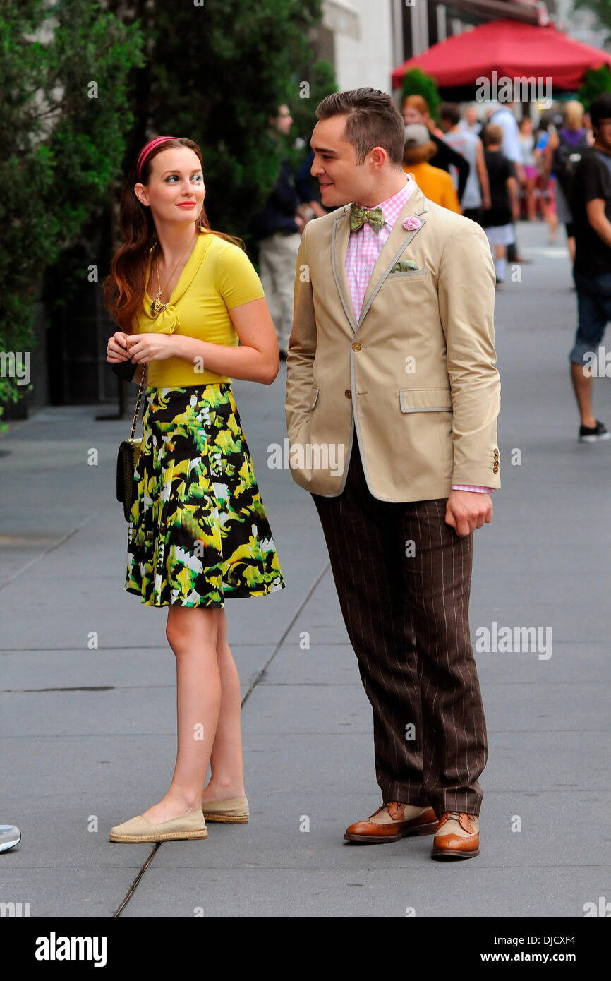 Leighton Meester and Ed Westwick filming 