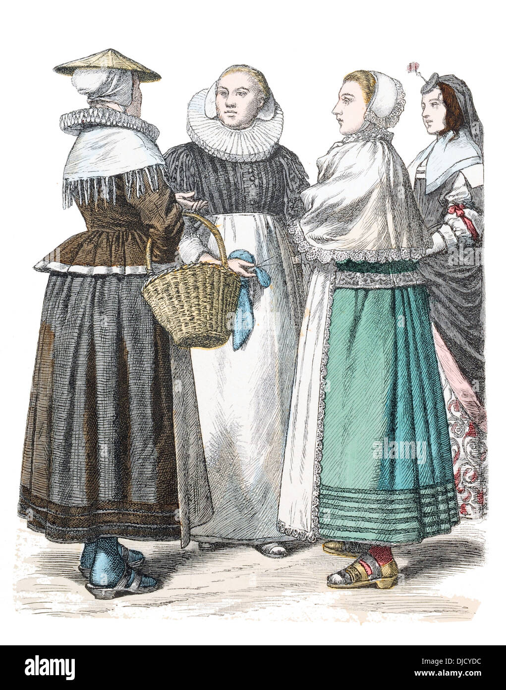 17th century XVII1600s (Left to right) Dutch sailors wife, three Stock ...