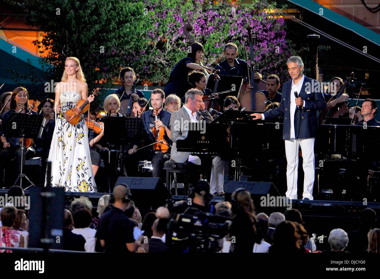 Violinist Caroline Campbell, David Foster and Andrea Bocelli Italian