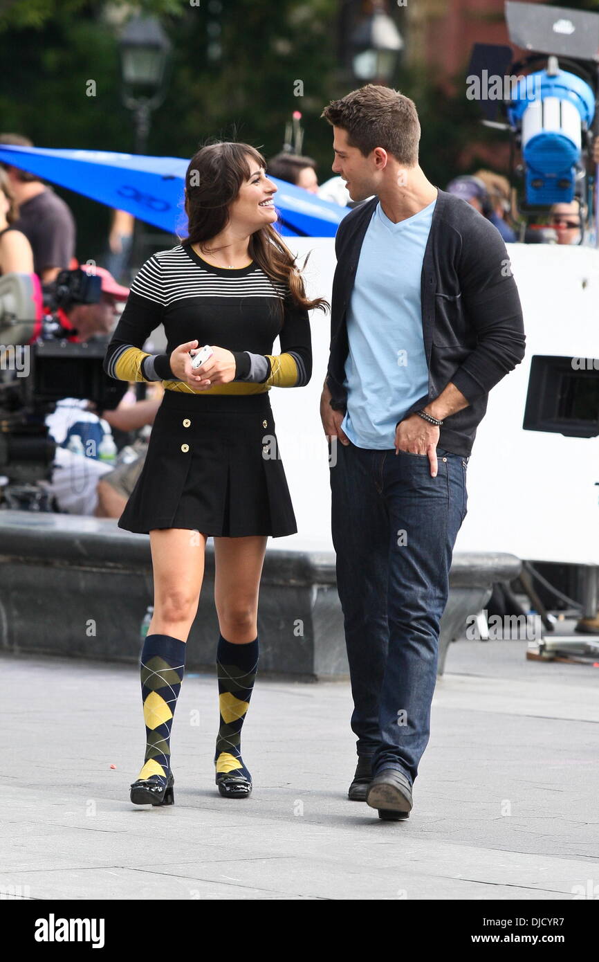 Dean Geyer And Lea Michele On The Set Of Glee Filming On Location In Washington Square Park 