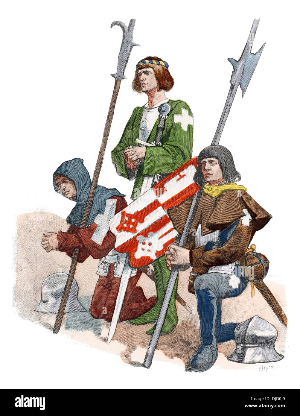 15th Century XV 1400s Swiss Soldiers Stock Photo