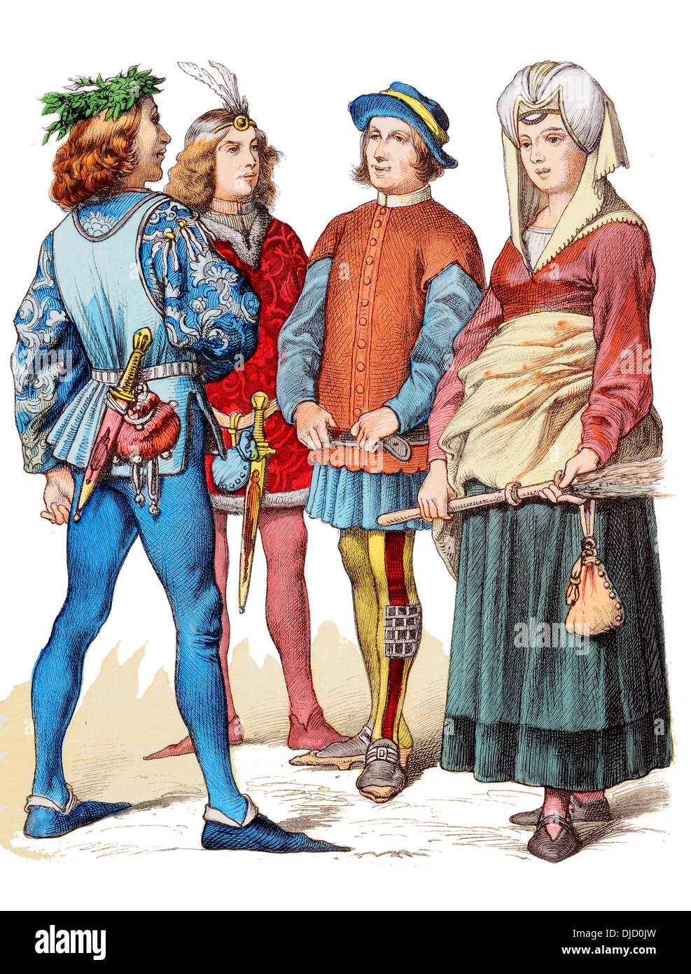 Mid 15th Century XV 1400s Costumes of French citizens Stock Photo ...