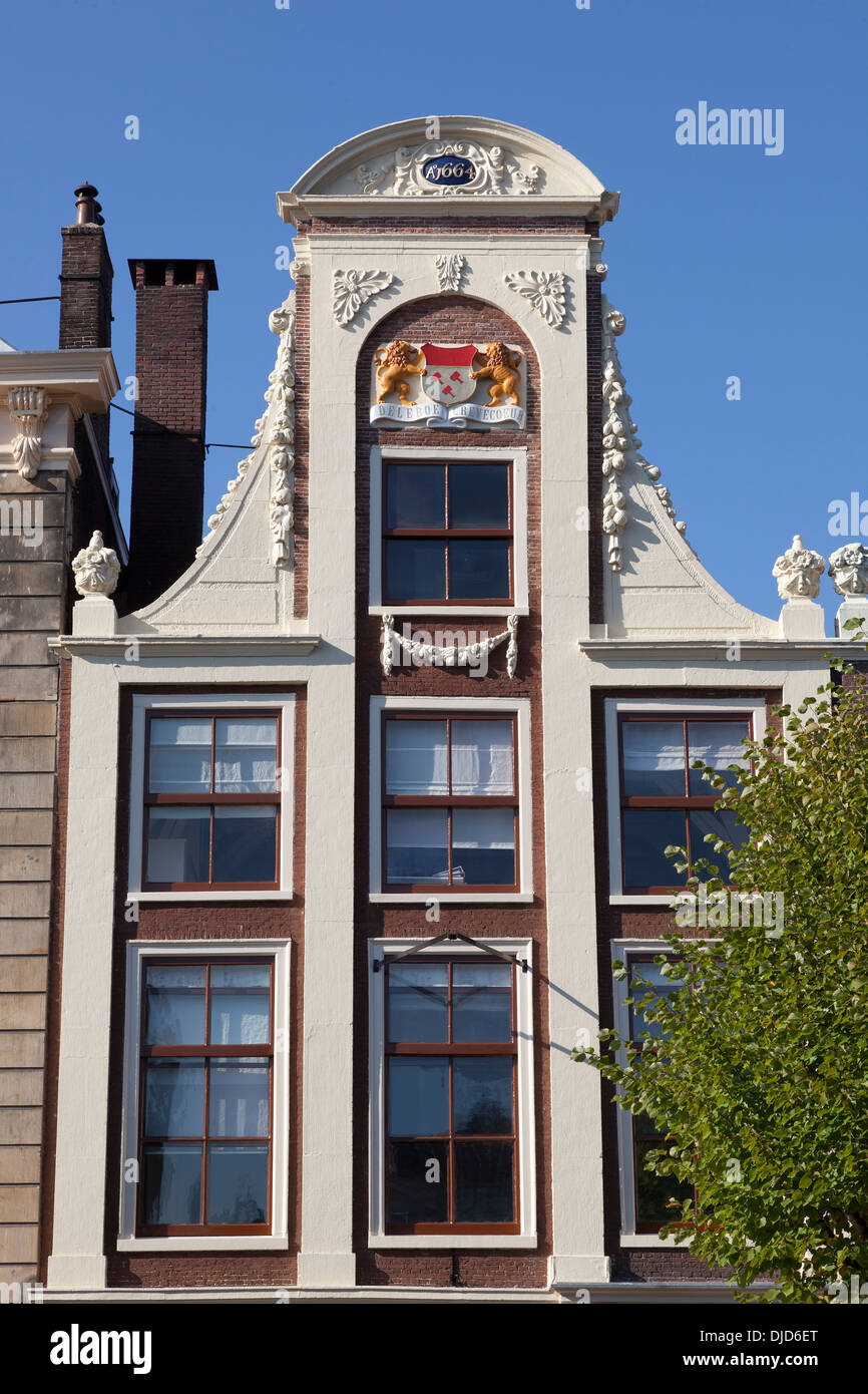 Gable of the house Boerhaave lived in at the Rapenburg in Leiden, Holland Stock Photo