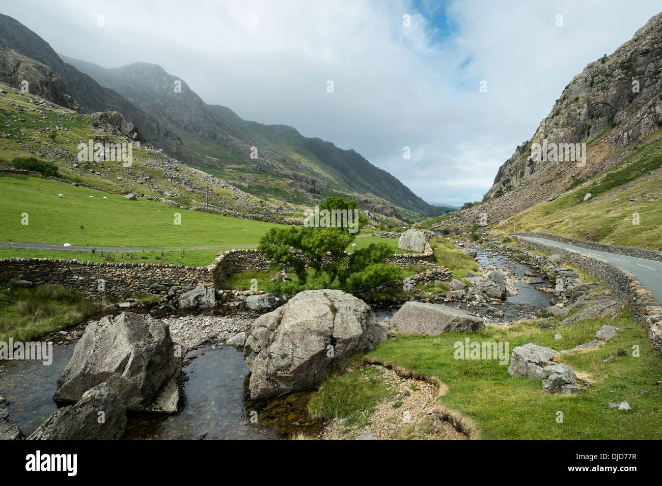 Great Britian, Wales, mountain stream at Llanberis Pass at Snowdonia National Park Stock Photo