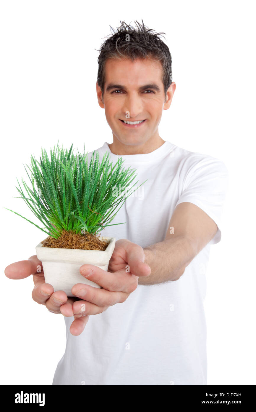 Man Holding Potted Plant Stock Photo - Alamy
