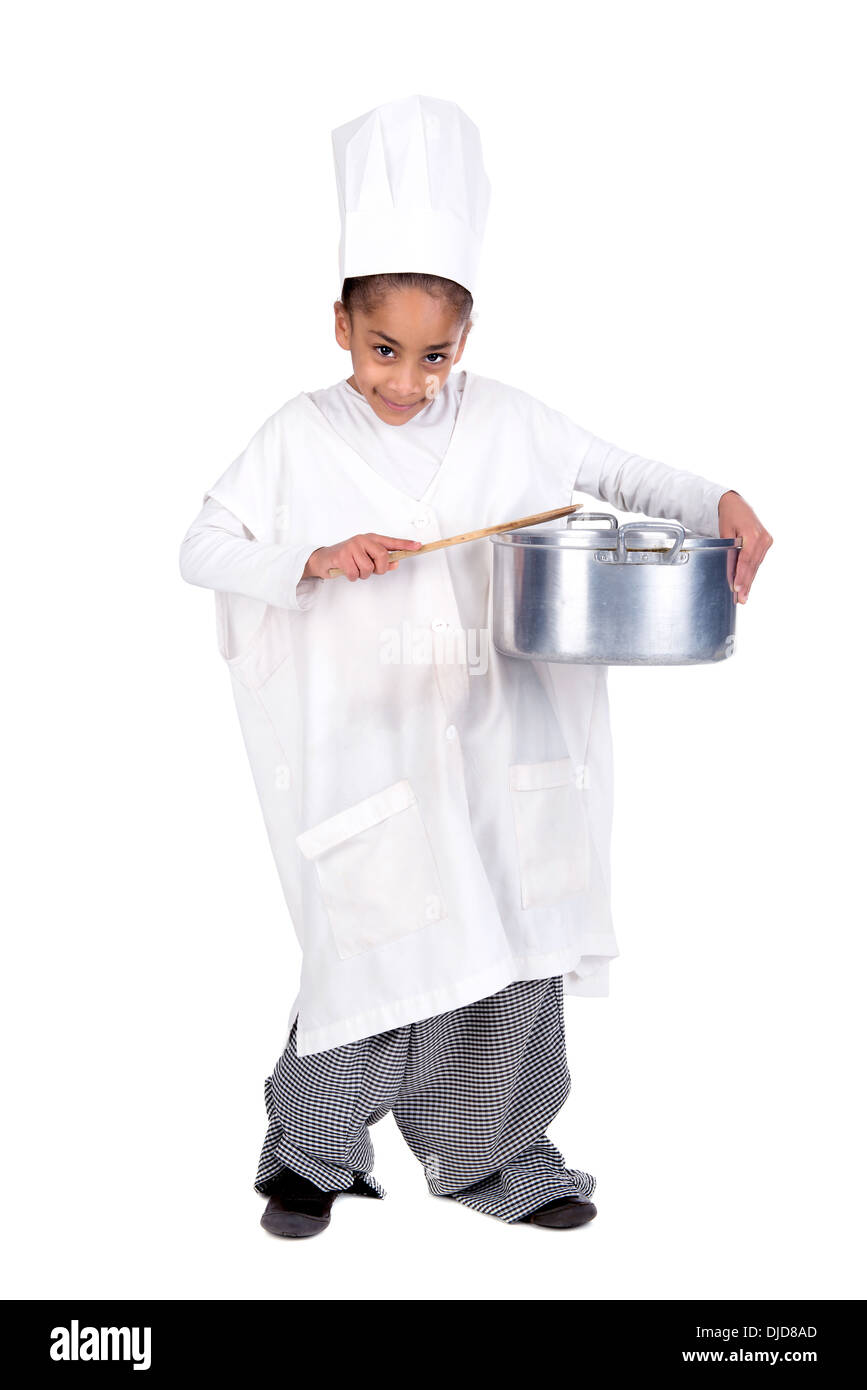 Yup rag Booth Young girl in chef costume with a wooden spoon and pan Stock Photo - Alamy