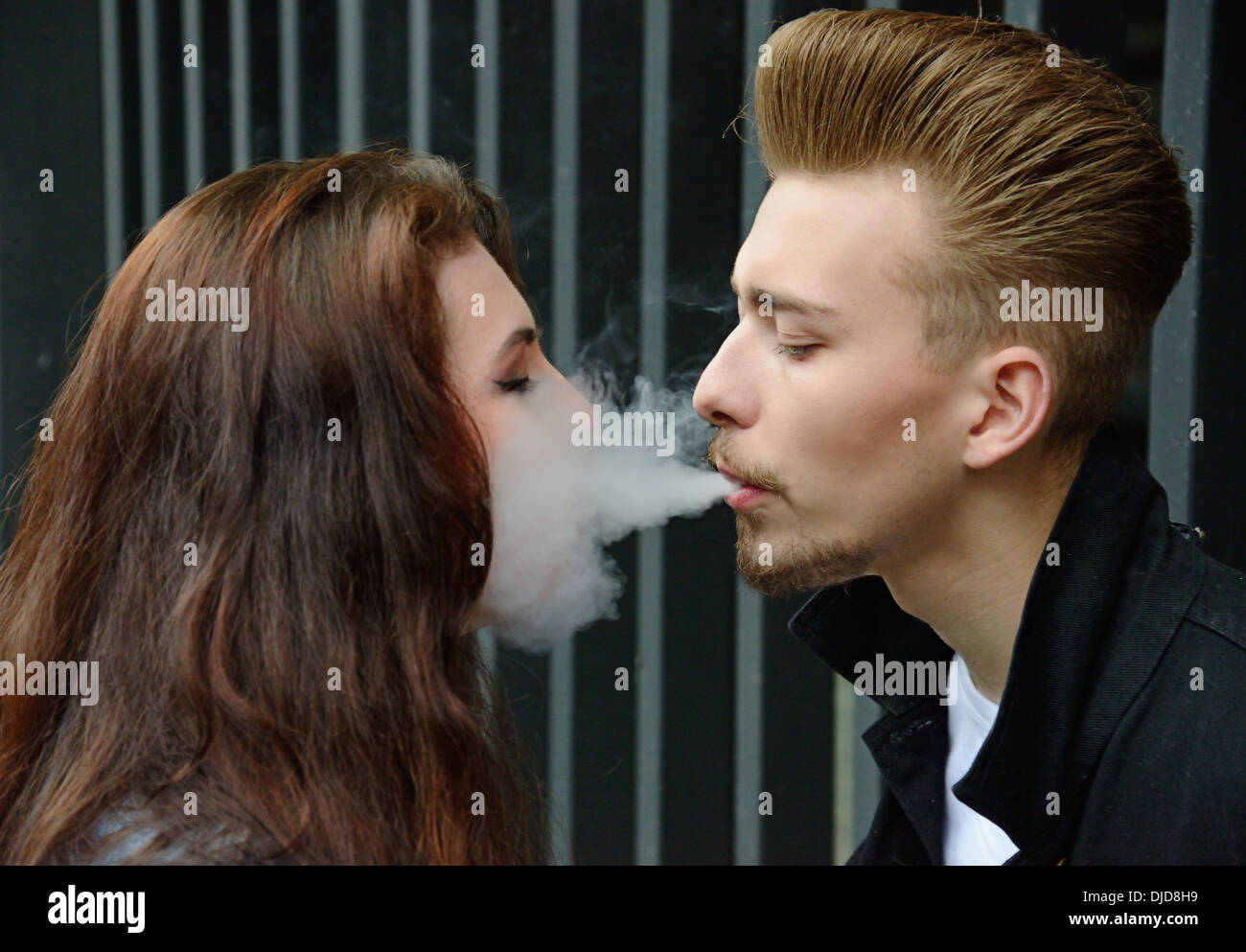 smoking mouth to mouth Stock Photo