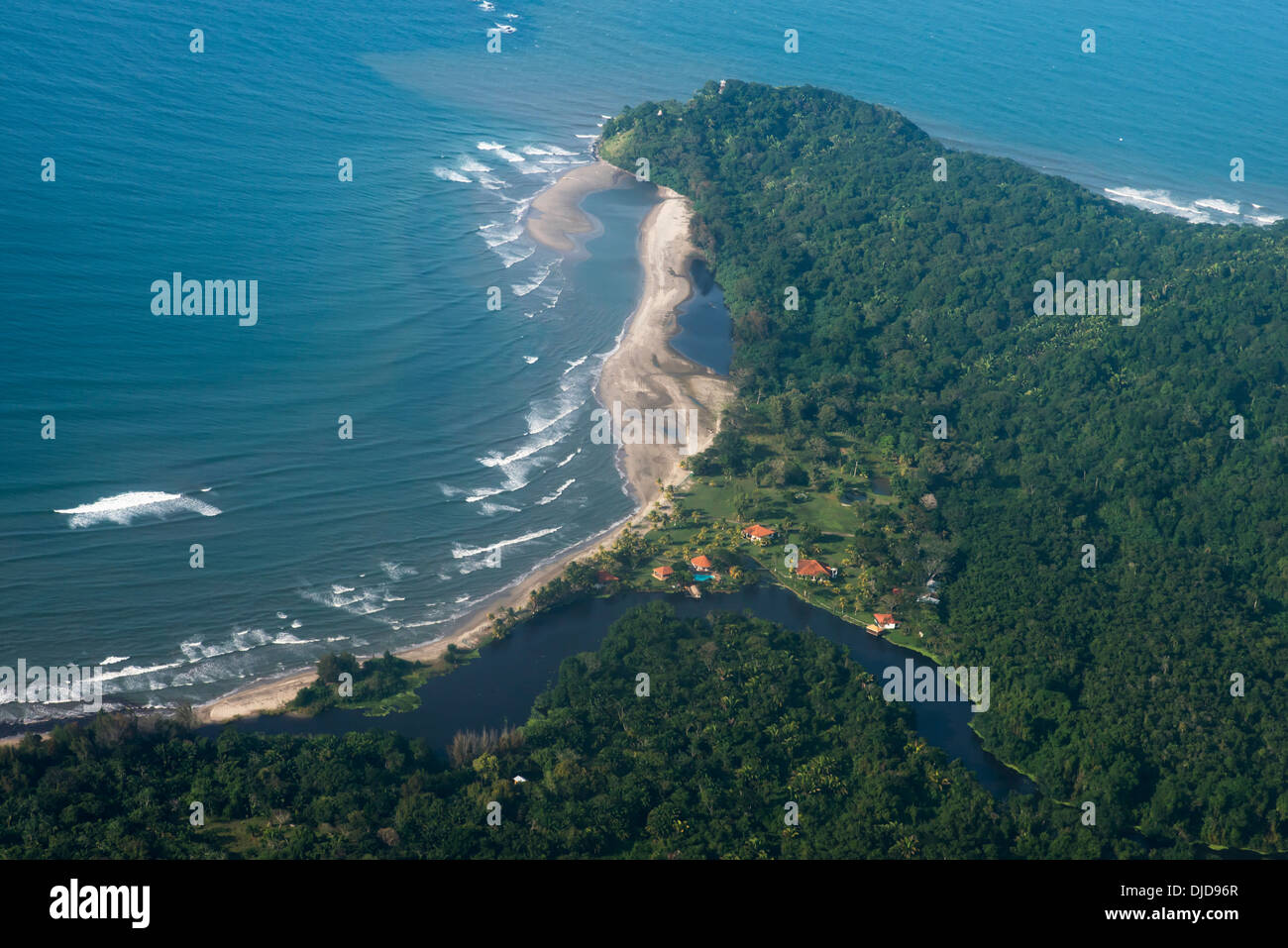 Aerial View Of Utila Island; Utila, Bay Islands, Honduras Stock Photo