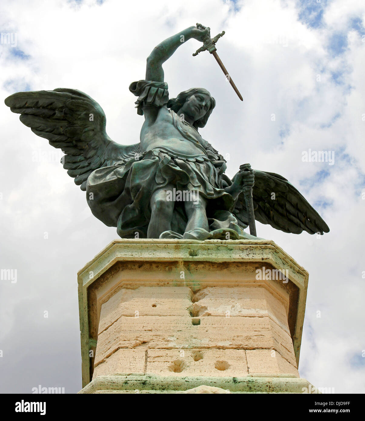 ancientl bronze statue of an Angel on top of the castle of Sant'Angelo