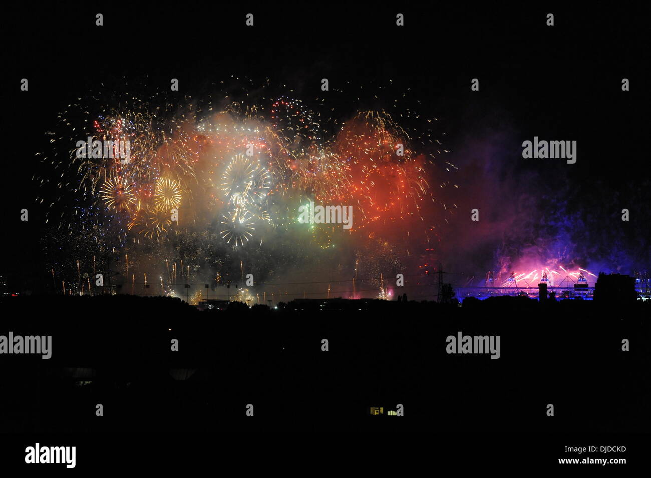 Fireworks ignite over the Olympic Stadium during the Opening Ceremony ...
