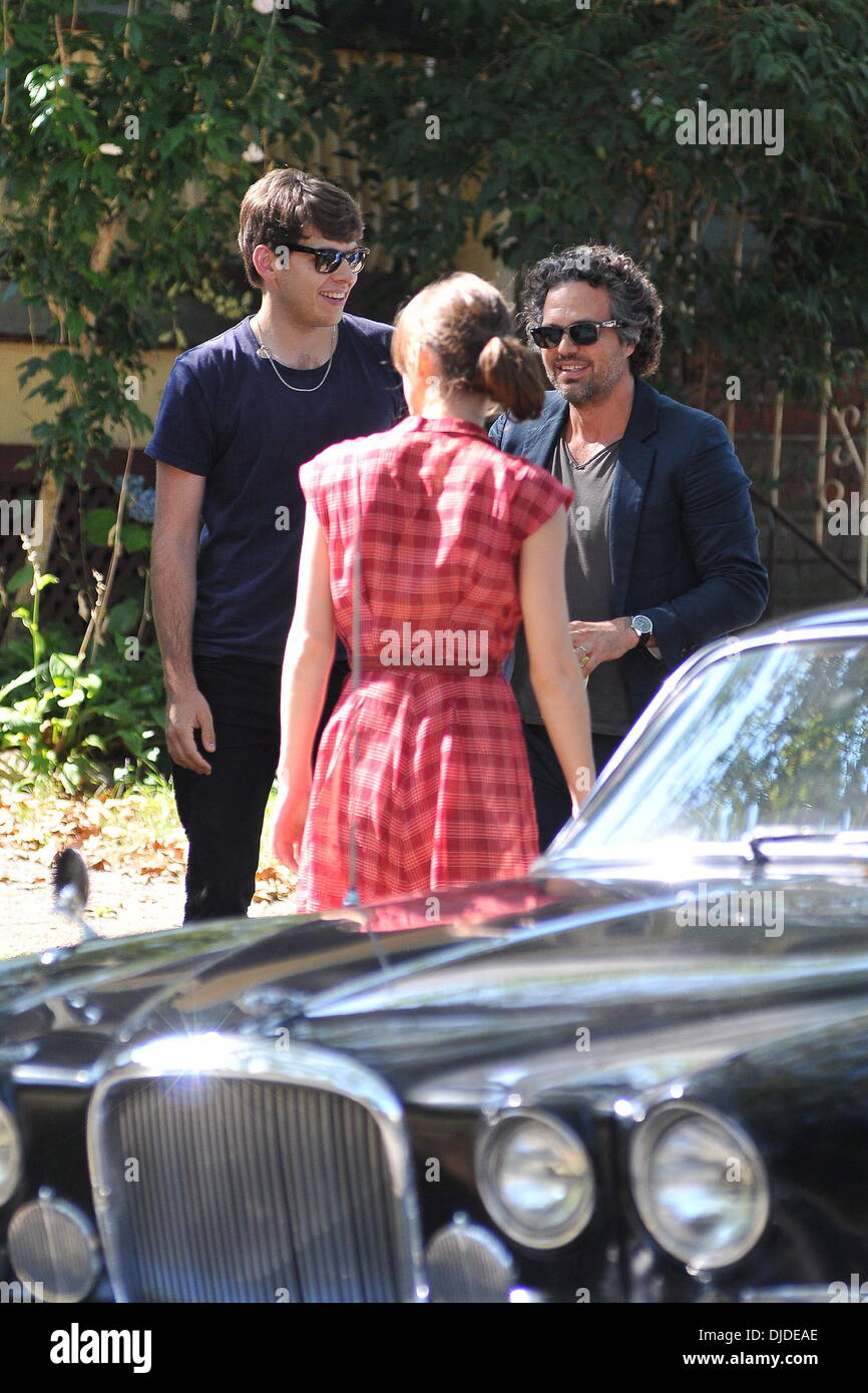Mark Ruffalo, Keira Knightley and fiance James Righton on the set of 'Can A Song Save Your Life' New York City, USA - 30.07.12 Stock Photo