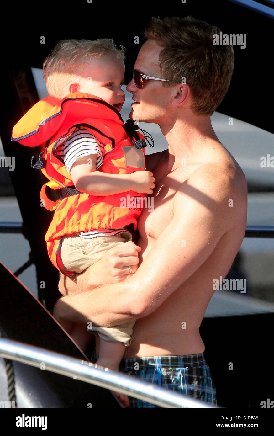Neil Patrick Harris, Gideon Scott Neil Patrick Harris and his fiance enjoy a  day on a yacht with their children after having lunch with friends  Saint-Tropez, France - 02.08.12 Stock Photo - Alamy, image size:874x1390