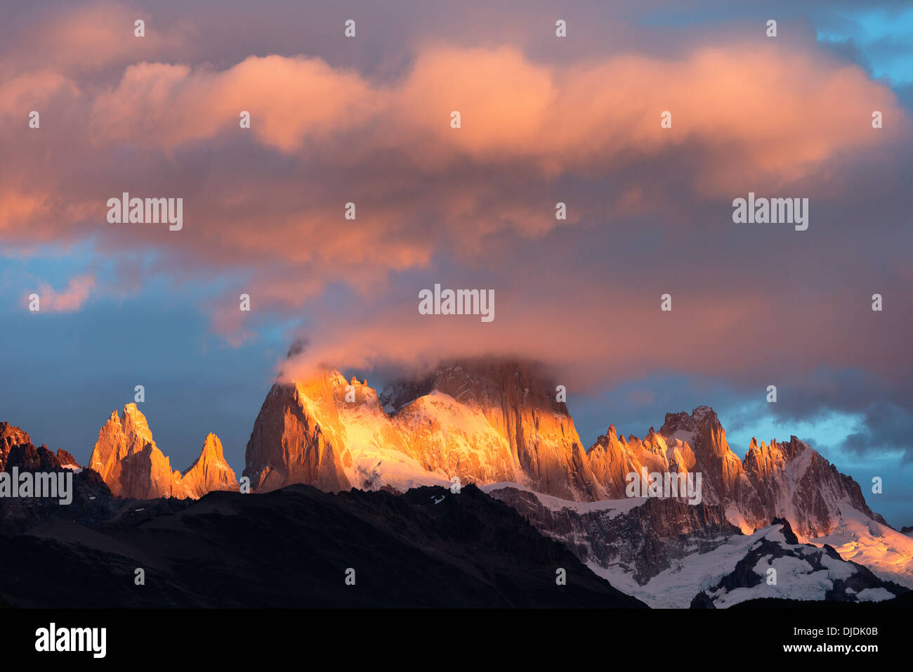 Cloud formation covering the peaks of Fitz Roy Massif.Pategonia.Argentina Stock Photo