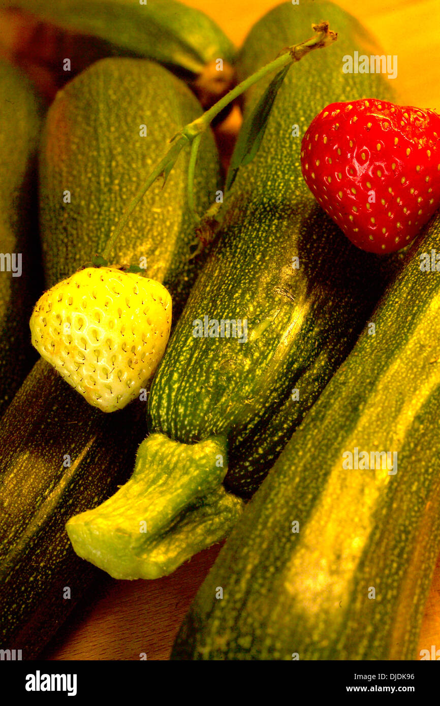 Courgettes and strawberry Stock Photo