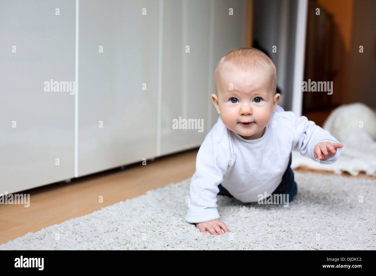 Baby, about seven months, crawling Stock Photo