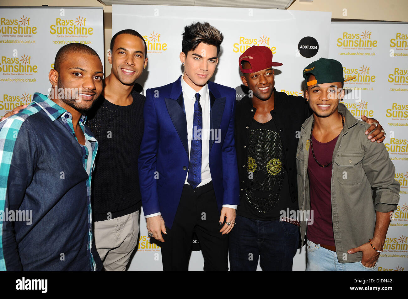 Adam Lambert with Jonathan 'JB' Gill, Marvin Humes, Oritse Williams and Aston Merrygold of the band JLS, at the Rays of Sunshine Children’s Charity concert at the Royal Albert Hall. London, England - 07.06.12 Stock Photo