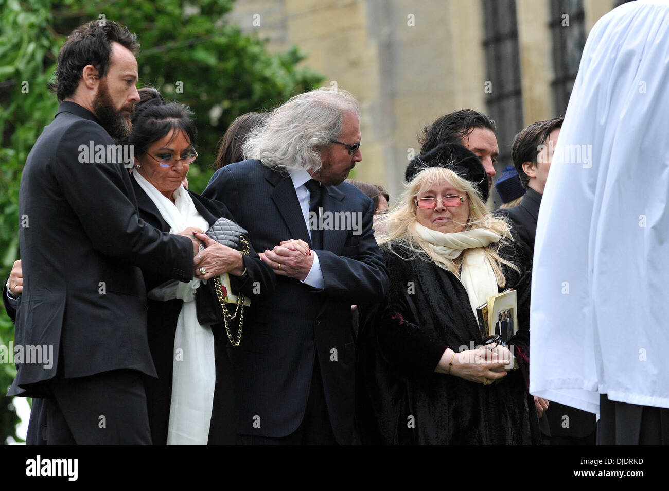 Stevie Gibb, Linda Ann Gray, Barry Gibb and Dwina Gibb The funeral of Robin Gibb held in his home town of Thame Oxfordshire, England - 08.06.12 Stock Photo