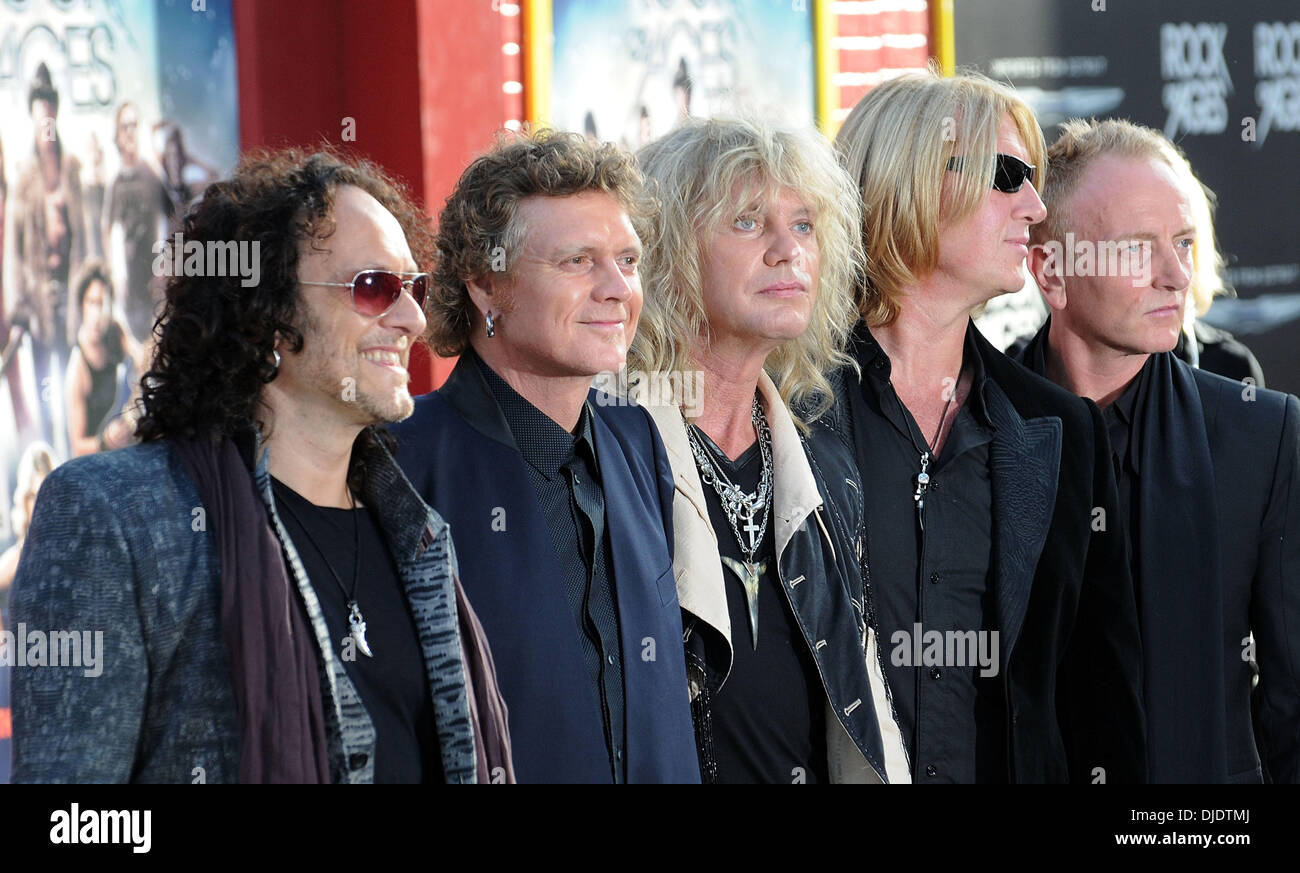 Def Leppard (L-R) Vivian Campbell, Rick Allen, Rick Savage, Joe Elliott, and Phill Collen Premiere Of Warner Bros. Pictures 'Rock Of Ages' at Grauman's Chinese Theatre - Arrivals Los Angeles, California - 08.06.12 Stock Photo