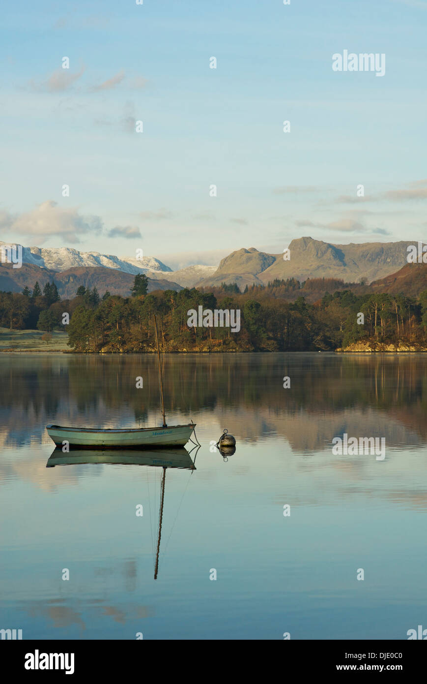 Sailing dinghy moored near Waterhead, Lake Windermere, Lake District