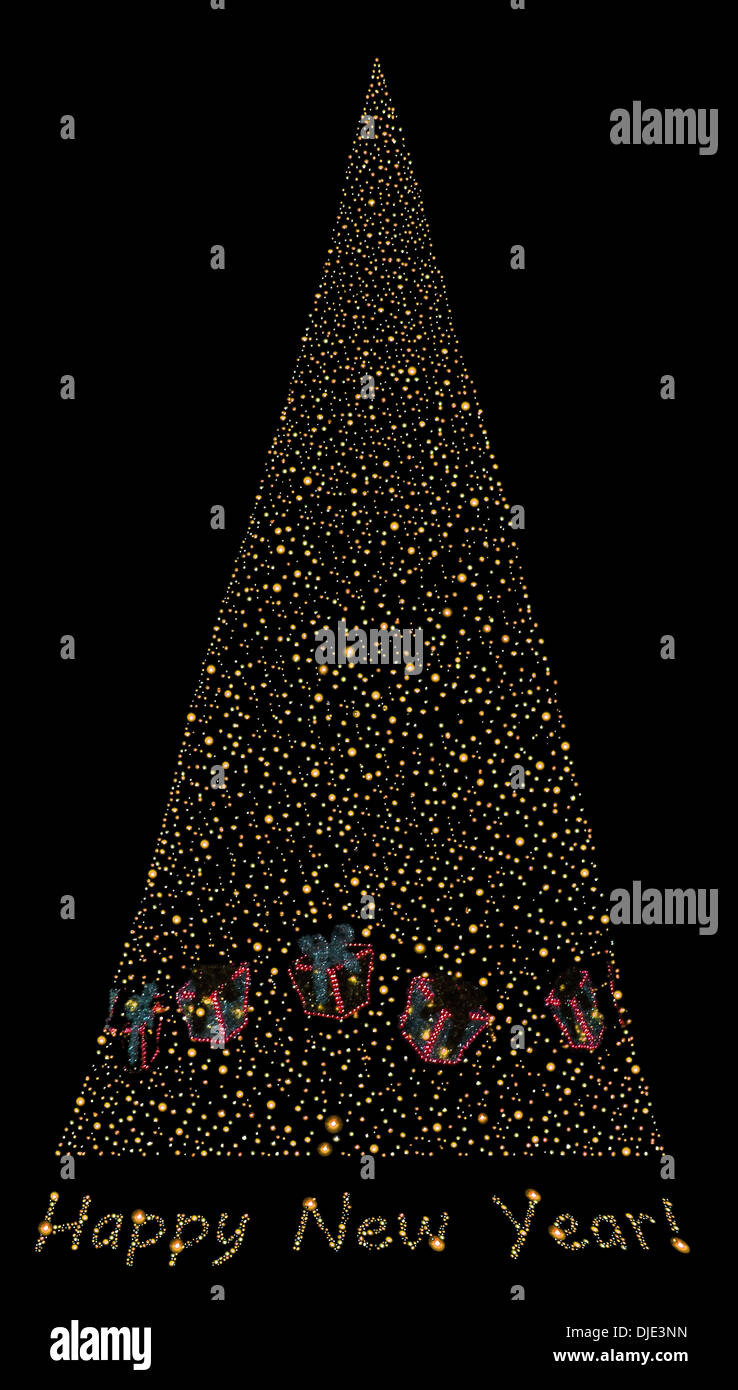 Abstract light and glow christmas tree on black background Stock Photo ...