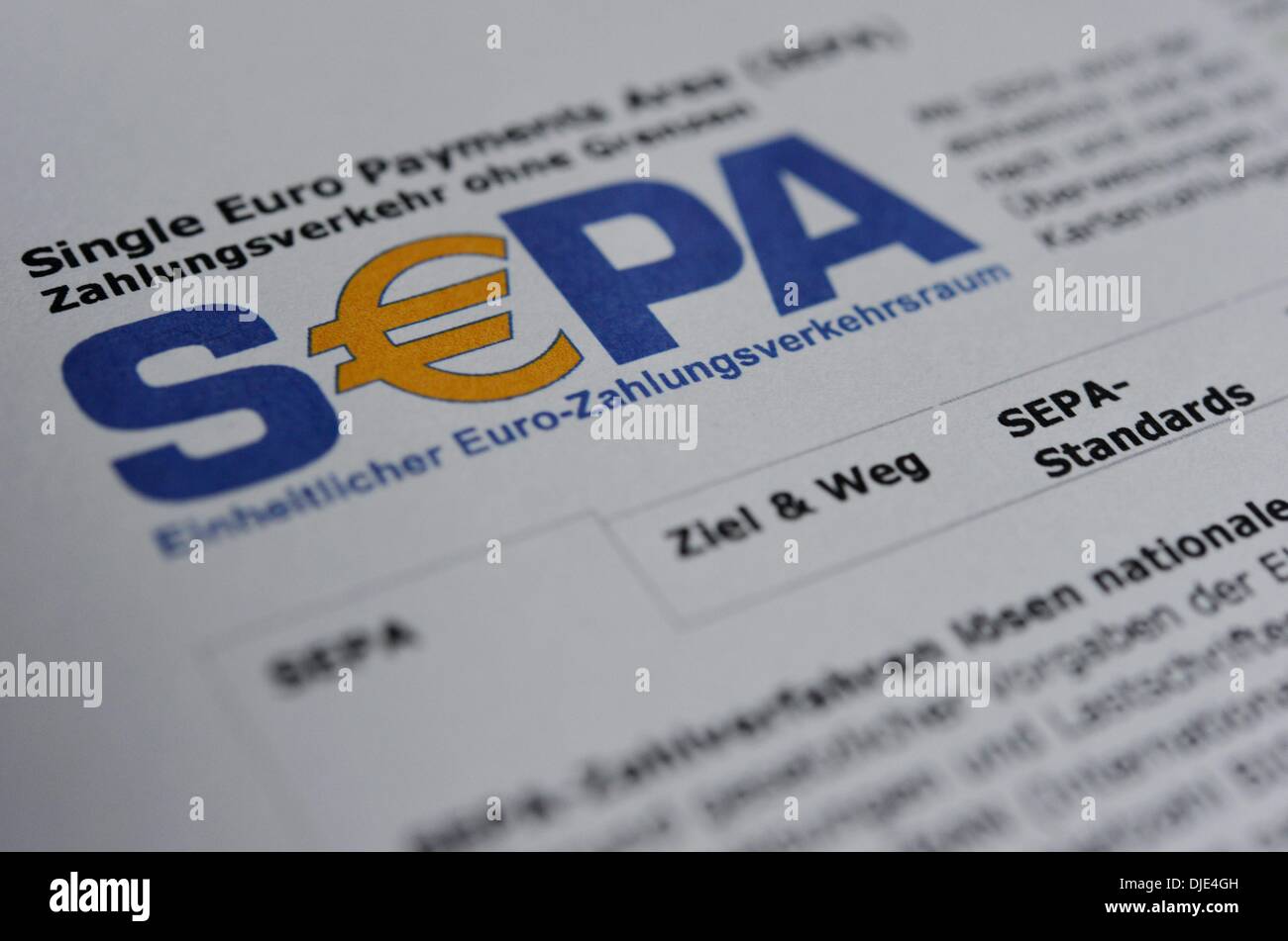 Osterode, Germany. 27th Nov, 2013. Illustration for Single Euro Payments Area (SEPA), which is a payment-integration initiative of the European Union for simplification of bank transfers denominated in euro, pictured in Osterode, Germany, 27 November 2013. Starting on 01 February 2014, the national account numbers are replaced by the IBAN number for national and international bank transfers as well as for direct debit. Photo: Frank May/dpa/Alamy Live News Stock Photo