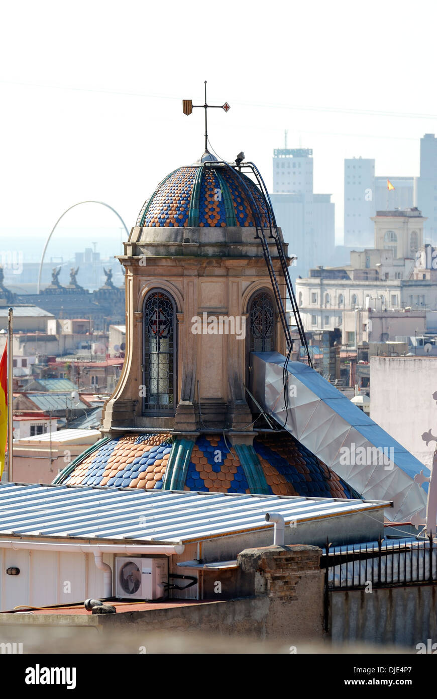 Cupola with intricate tiling on roof of cathedral. Barcelona. Catalonia. Spain Stock Photo