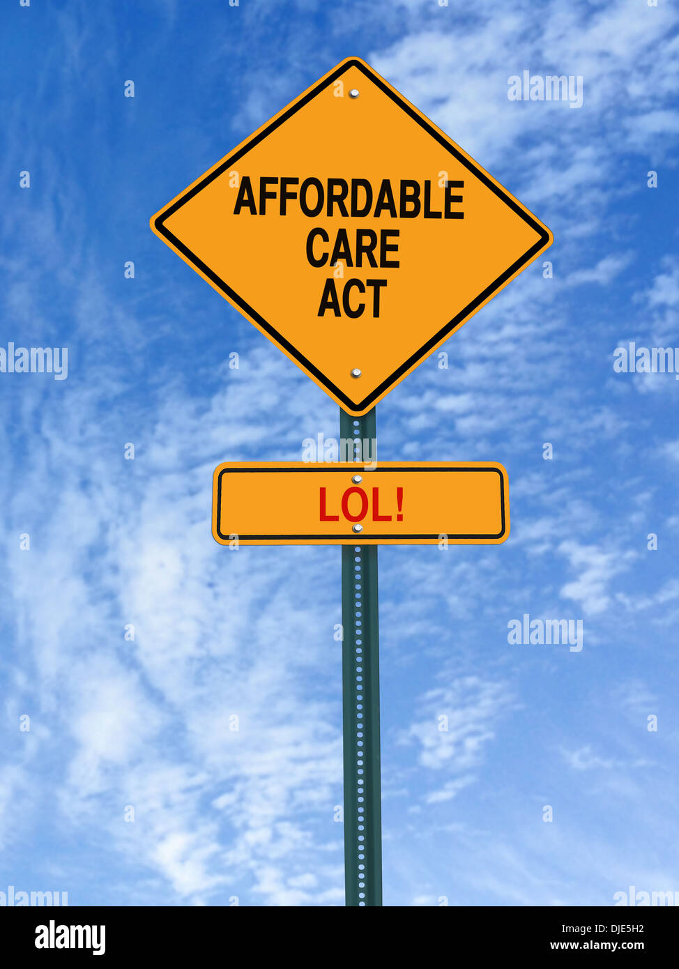conceptual sign with words affordable care act lol over blue sky Stock Photo