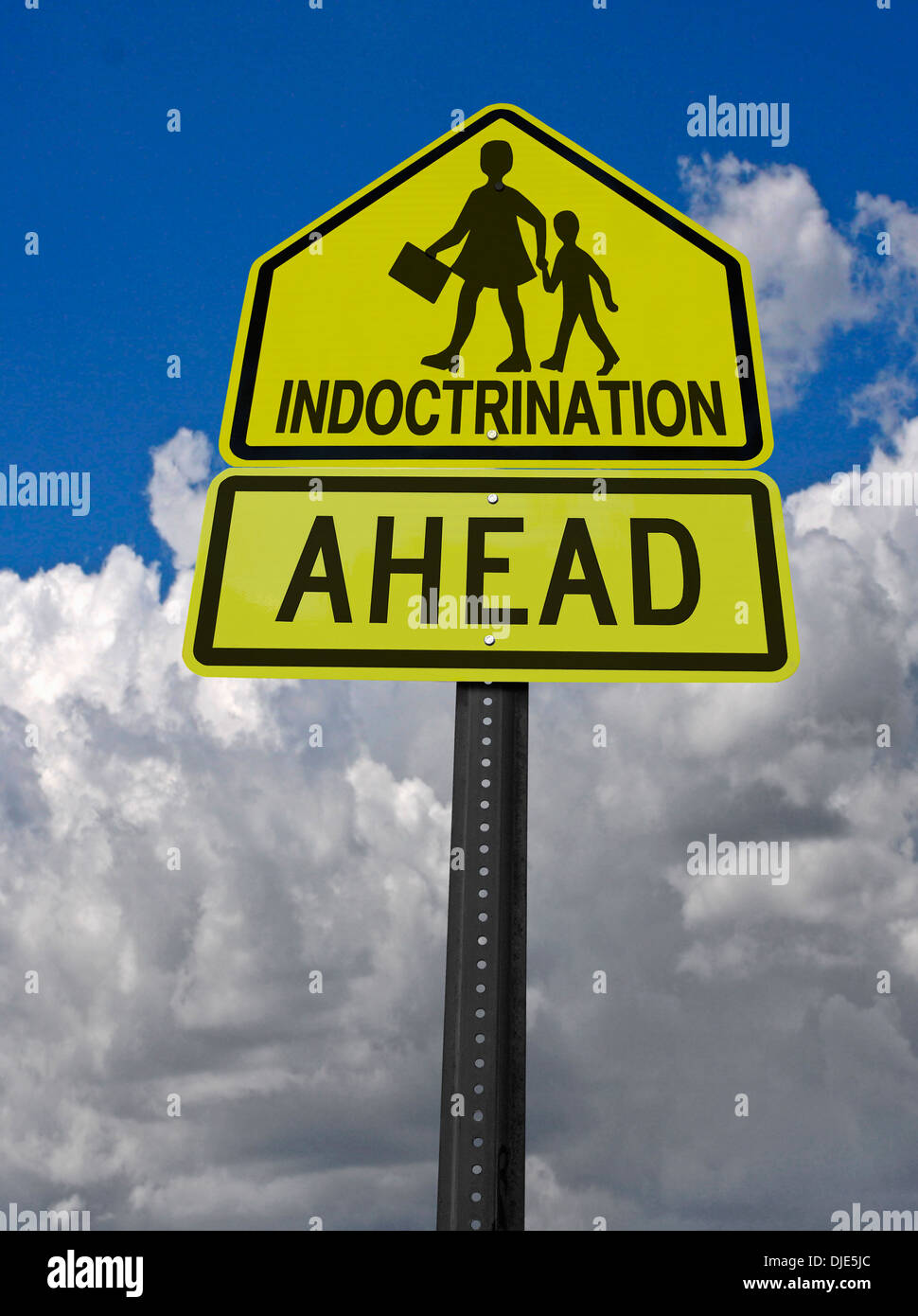 indoctrination ahead warning sign with children symbol Stock Photo - Alamy