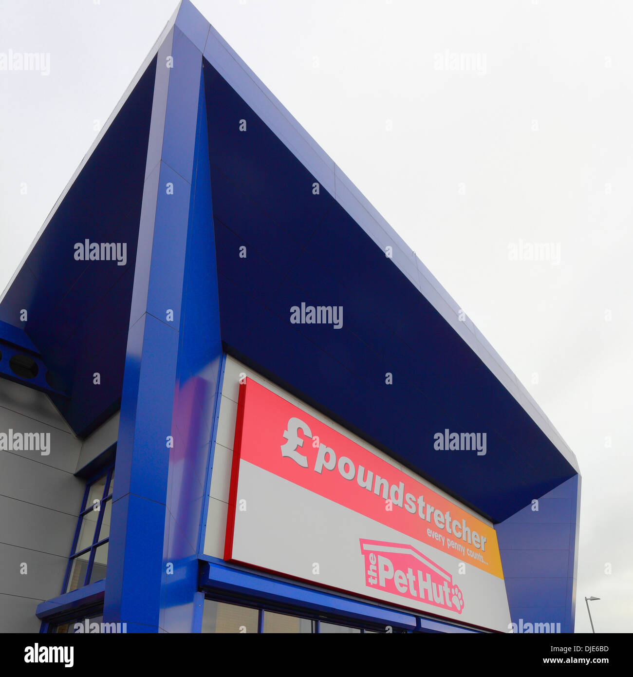 Pound Stretcher and the Pet Hut store front at Wymondham, Norfolk. Stock Photo