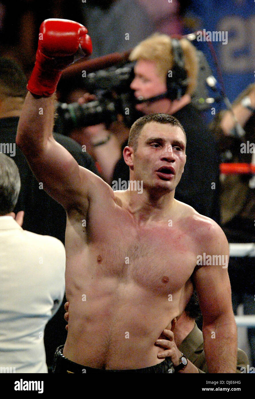 Apr 24, 2004; Los Angeles, CA, USA; Boxer VITALI KLITSCHKO celebrates