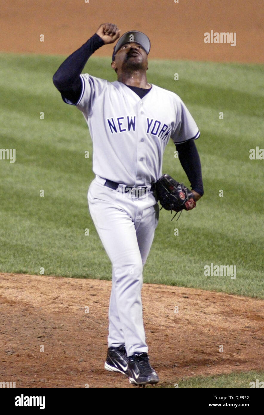 Jun 22, 2004; Baltimore, MD, USA; Yankees' relief pitcher TOM GORDON reacts  to striking out Luis Matos in the 9th inning to end the game between the  New York Yankees v. Baltimore
