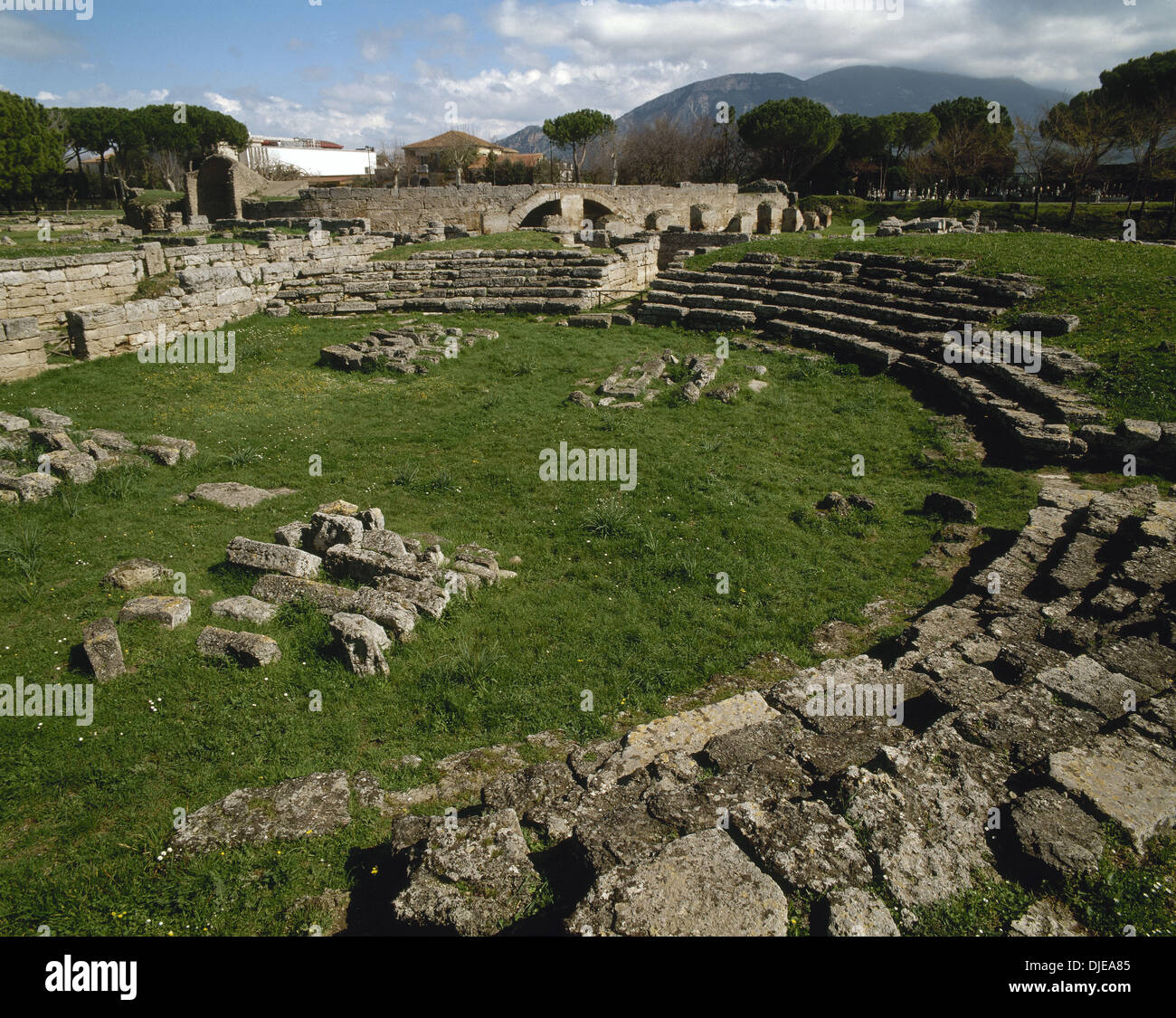 Italy. Paestum. Roman Amphitheater. Ruins. 1st century B.C.. Campania. Southern Italy. Stock Photo