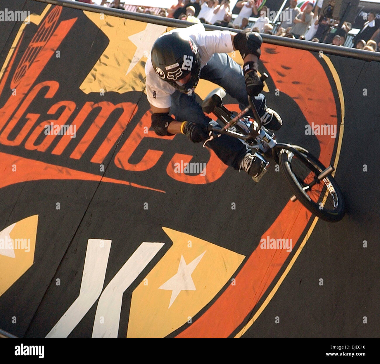 Aug 07, 2004; Los Angeles, CA, USA; Pro BMX rider DAVE MIRRA competes during the finals of Bike